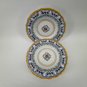 Set of 2 Williams Sonoma Savona Portugal 10.5" Pasta Bowl Floral Blue Yellow